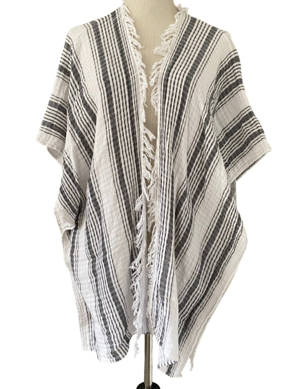 Aerie Gauze Open Front Swim Cover Up Blue White - One Size